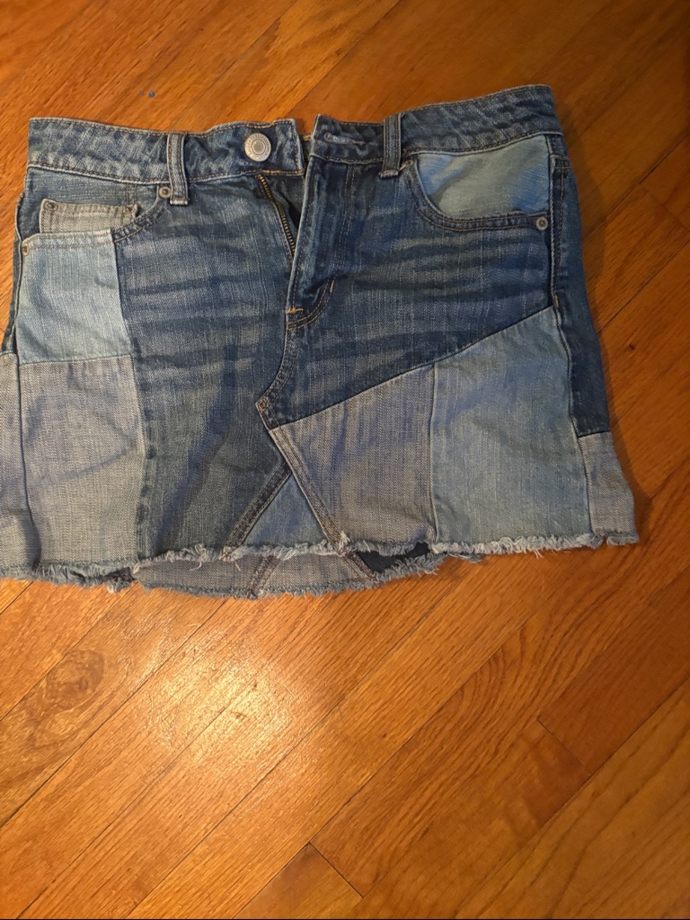 American Eagle Outfitters Patchwork Denim Mini Skirt - Light & Mid Blue